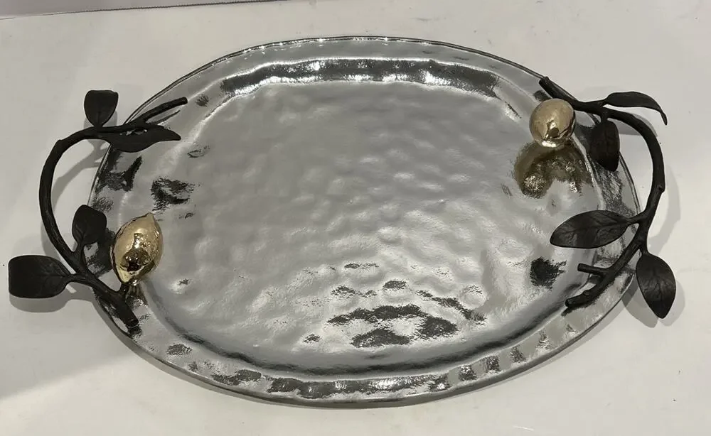RARE - Michael Aram small Lemonwood Oval Serving Tray with Handles READ